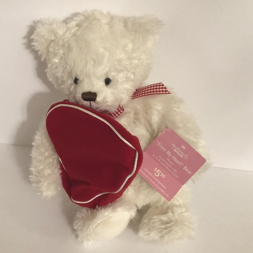 Hallmark From My Heart Bear White Plush Red Velvet Opening Heart 12 In NWT 2003